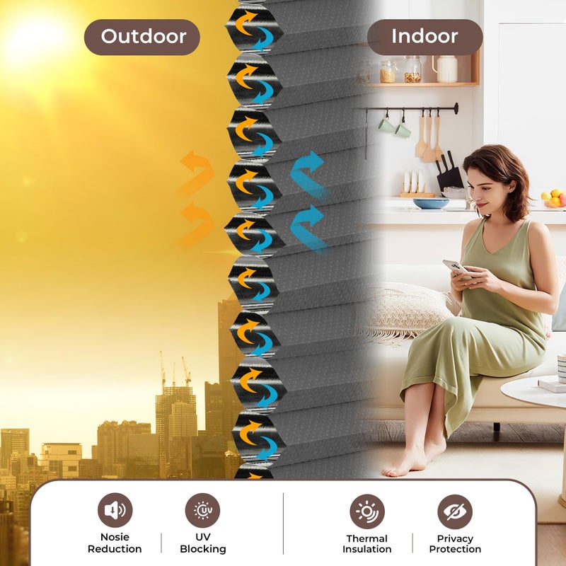 Allesin Cellular Shades Cordless Blackout Honeycomb Blinds for Indoor Windows, Thermal Insulated Window Shades Noise Reduction, Easy to Install, Perfect for Bedroom/Living Room, Grey 30" W x 64" H - Image 4